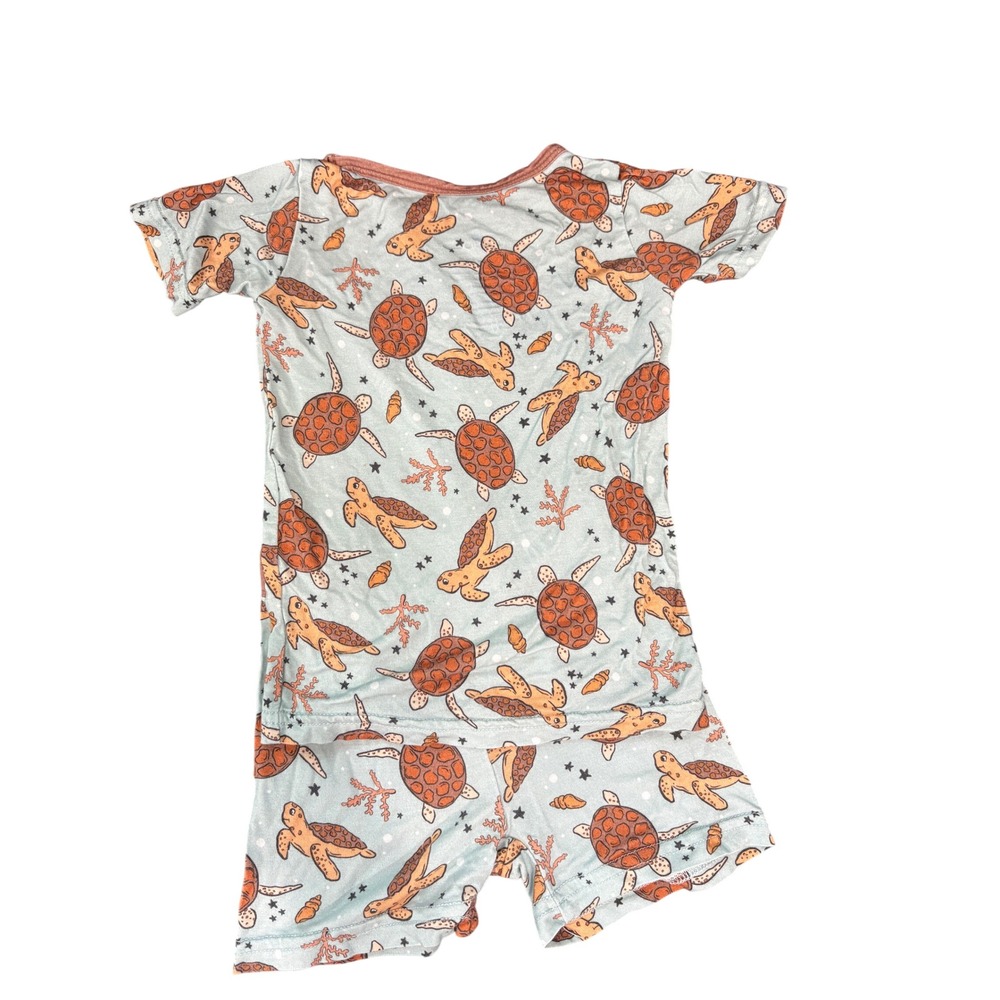 Little One Shop Bamboo Sea Turtle Pajama Set Blue Orange 12-18M